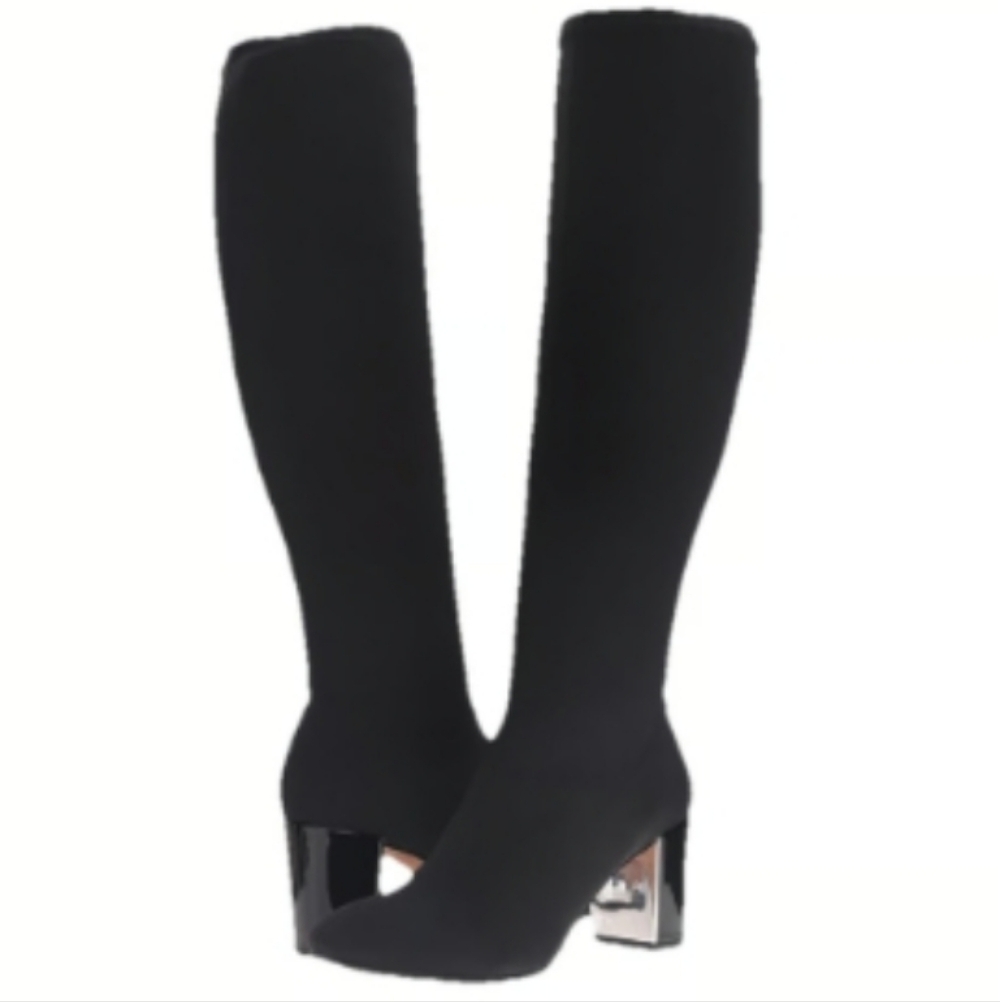 Donald J. Pliner Womens 6.5 Carmack Black Stretch Crepe Knee Higj Boots Like New
